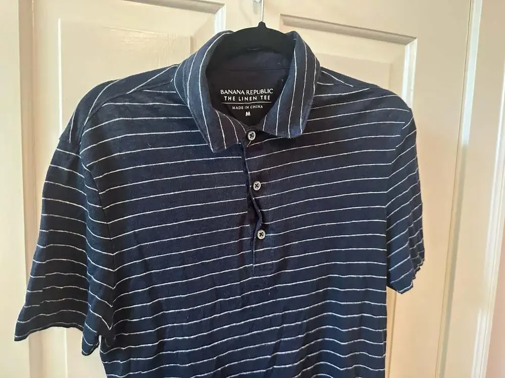 Banana Republic Men’s Blue Striped Linen Polo Shirt